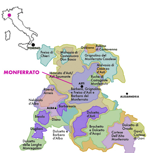 Appellation Map for Monferrato Nebbiolo Gianni Doglia 2021