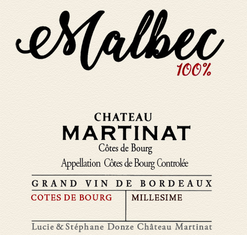 Côtes de Bourg Malbec 100% Chateau Martinat 2022 DE