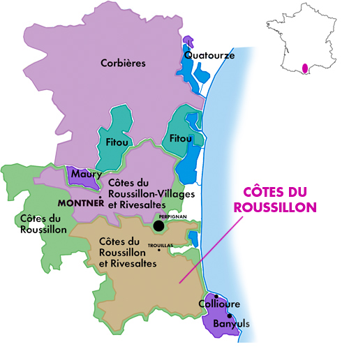 Appellation Map for Côtes du Roussillon L’effet Papillon Blanc M&S Gallet 2022