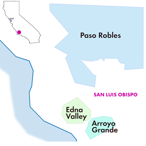 Appellation Map for San Luis Obispo Grenache Dunites Wine Company 2022