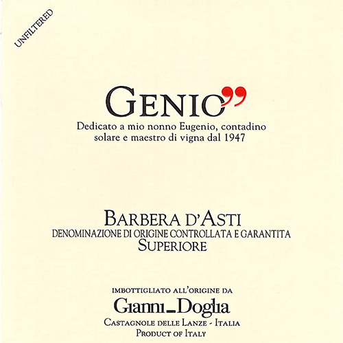 Barbera d’Asti Superiore Genio Gianni Doglia 2020 DE
