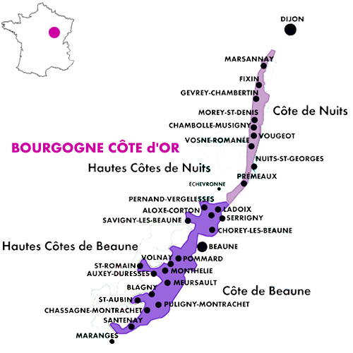 Appellation Map for Bourgogne Côte d’Or  Chardonnay Domaine Jérôme Fornerot 2022