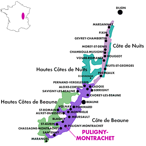 Appellation Map for Puligny-Montrachet Vieilles Vignes Domaine Florent Garaudet 2022