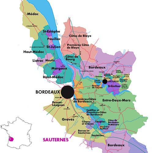 Appellation Map for Sauternes  Château Coutet à Barsac 2010