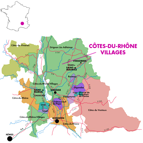 Appellation Map for Côtes du Rhône Villages Cave Vinum Mas de Libian 2024