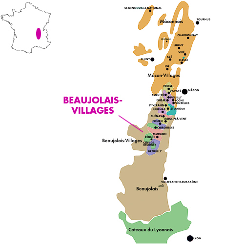 Appellation Map for Beaujolais-Villages Cuvée Montessuy Domaine Vavril 2024