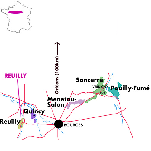 Appellation Map for Reuilly Rouge Les Lignis Domaine Valéry Renaudat 2024