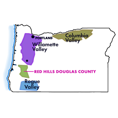 Appellation Map for Red Hill Douglas County Red Hill Douglass County Pinot Noir Benoni 2024
