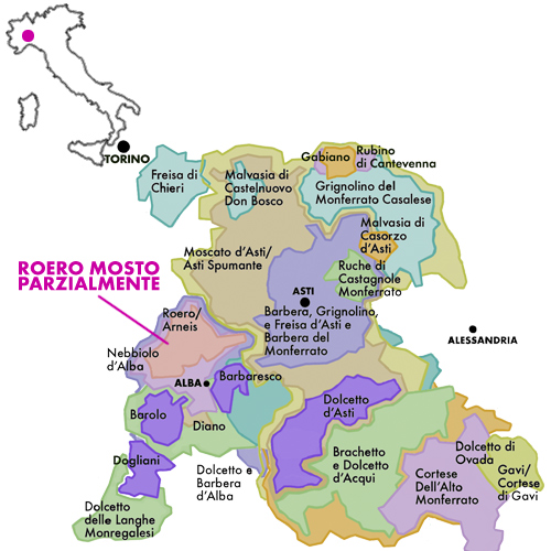 Appellation Map for Roero Mosto Parzialmente Fosso Della Rosa Giovanni Almondo 2025