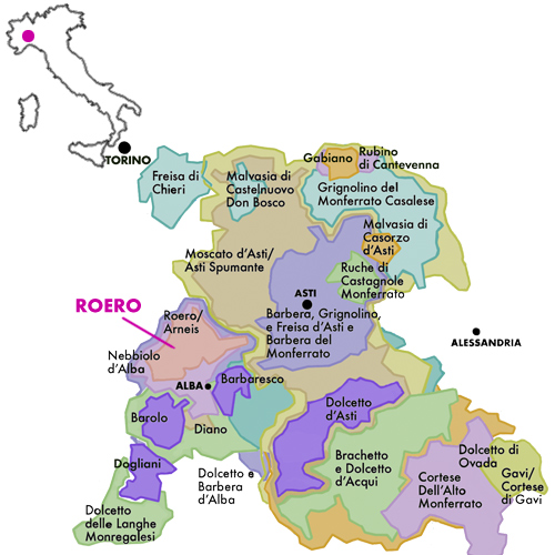 Appellation Map for Roero Arneis Vigne Sparse Giovanni Almondo 2025