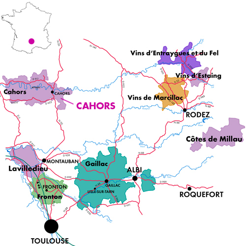 Appellation Map for Cahors Cuvee A Château Les Hauts d'Aglan 2022