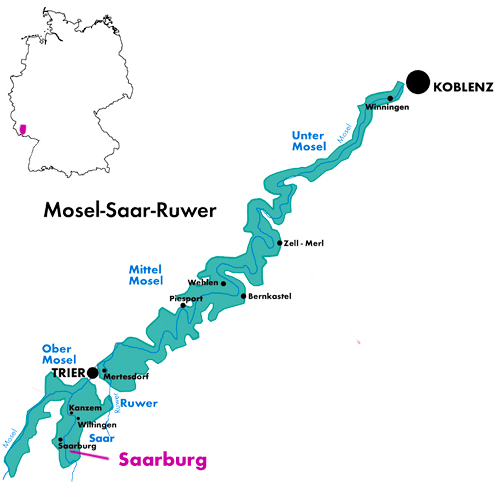 Appellation Map for Saar Riesling Trocken “der Gärtner” Weingut Cantzheim 2023