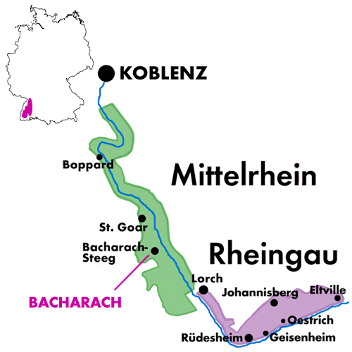 Appellation Map for Bacharacher Riesling Kabinett Feinherb Weingut Ratzenberger 2024