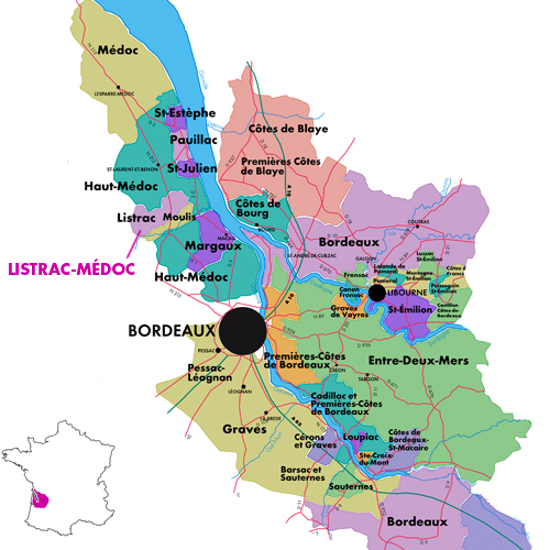 Appellation Map for Listrac-Médoc  Château Reverdi 2020