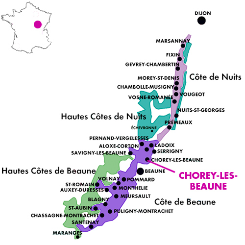 Appellation Map for Chorey-les-Beaune Les Beaumonts Domaine Cornu-Camus 2024