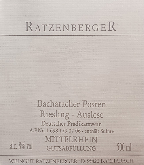 Bacharacher Posten Riesling Auslese (500ml) Weingut Ratzenberger 2005 NJ