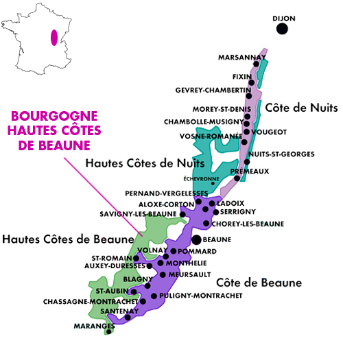 Appellation Map for Bourgogne Hautes Côtes de Beaune Blanc Domaine Jérôme Fornerot 2024