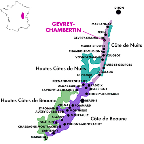 Appellation Map for Gevrey-Chambertin Premier Cru Estournelles St-Jacques Domaine Philippe Rossignol 2017