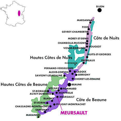 Appellation Map for Meursault Premier Cru La Piéce Sous le Bois Domaine Ampeau 2000