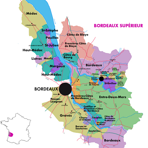 Appellation Map for Bordeaux Supérieur  Château Panchille 2018 NJ