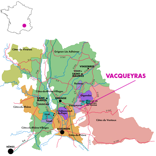 Appellation Map for Vacqueyras  Xavier Vignon 2019 NJ