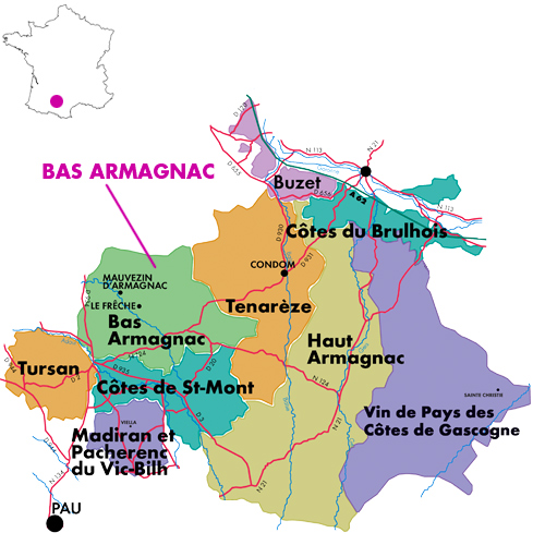 Appellation Map for Bas Armagnac Marie Duffeau Hors d'Age Armagnac Delord  NY