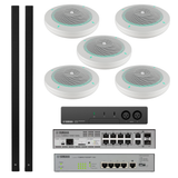 Yamaha-ADECIA Wired Mic. Bundle:  QTY 5 RM-TT-W Wired Microphones - White, RM-CR Audio Processor, SWR-2311P-10G Network Switch, SWR-2100-5G Network Switch and QTY 2 of VXL1B-16P Speakers
