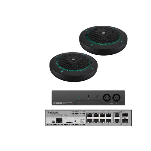 Yamaha-ADECIA Wired Mic. Bundle:  QTY 2 RM-TT Wired Microphones, RM-CR Audio Processor and SWR-2311P-10G Network Switch