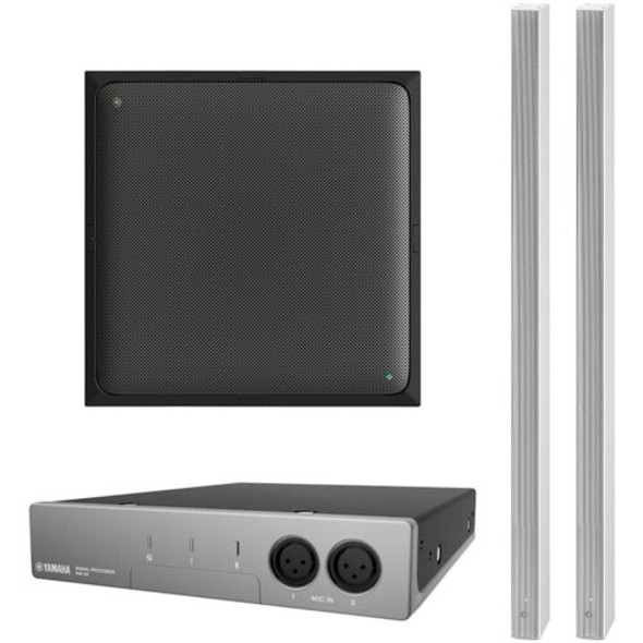 Yamaha-ADECIA Ceiling Bundle:   RM-CG-B Ceiling Microphone - Black, RM-CR Audio Processor and QTY 2 of VXL1B-16P Speakers