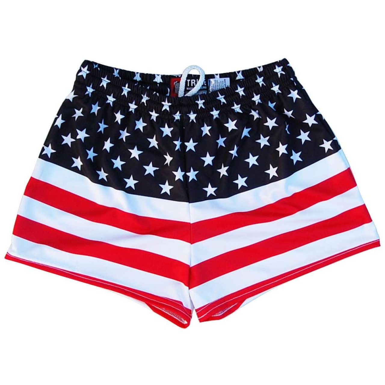 American Flag 50 - 50 Flag Womens & Girls Sport Shorts by Mile End Made In  USA-Red White and Blue