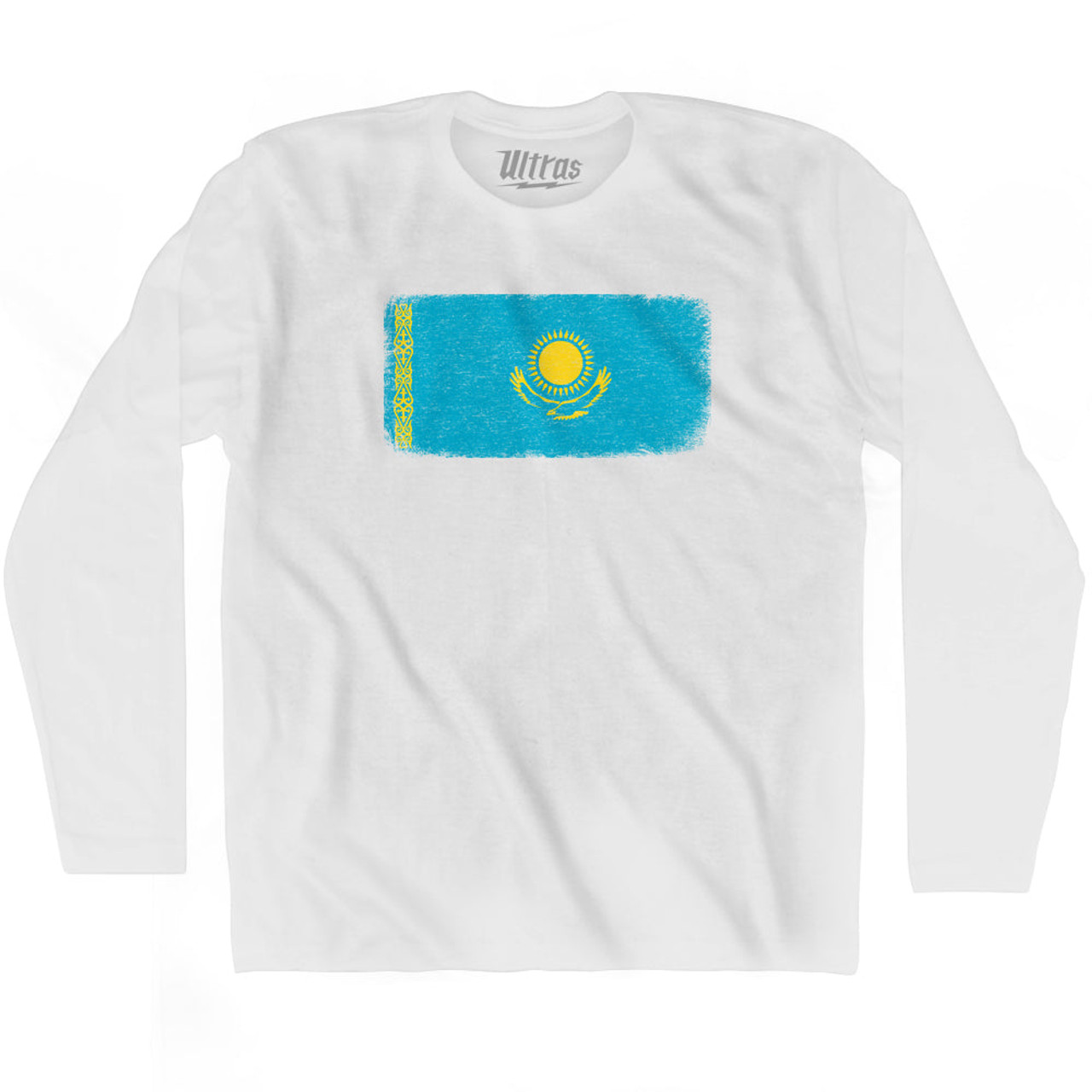 Kazakhstan Country Flag Adult Cotton Long Sleeve T-shirt - White