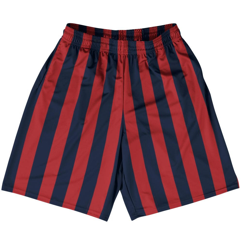 Navy Blue & Dark Red Vertical Stripe Basketball Practice Shorts