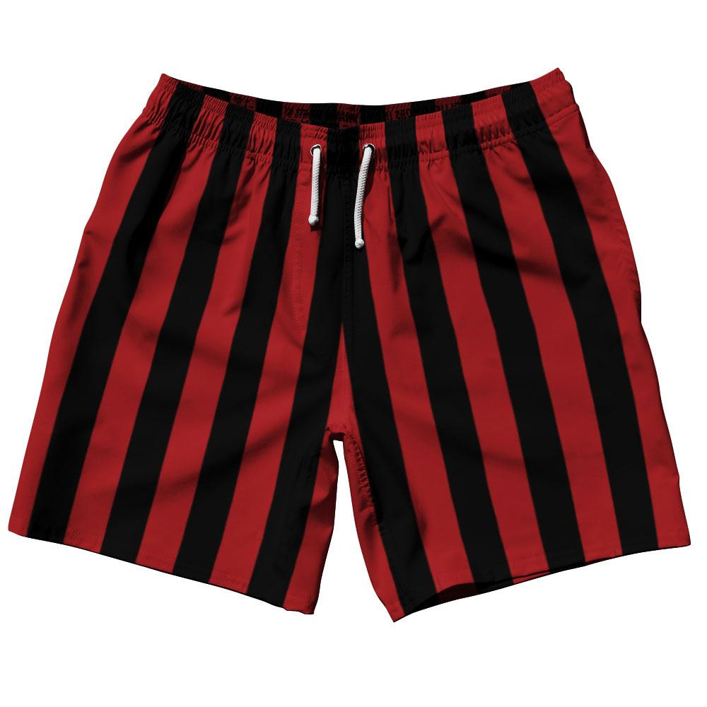 Dark Red Black Vertical Stripe Swim Shorts Made in USA