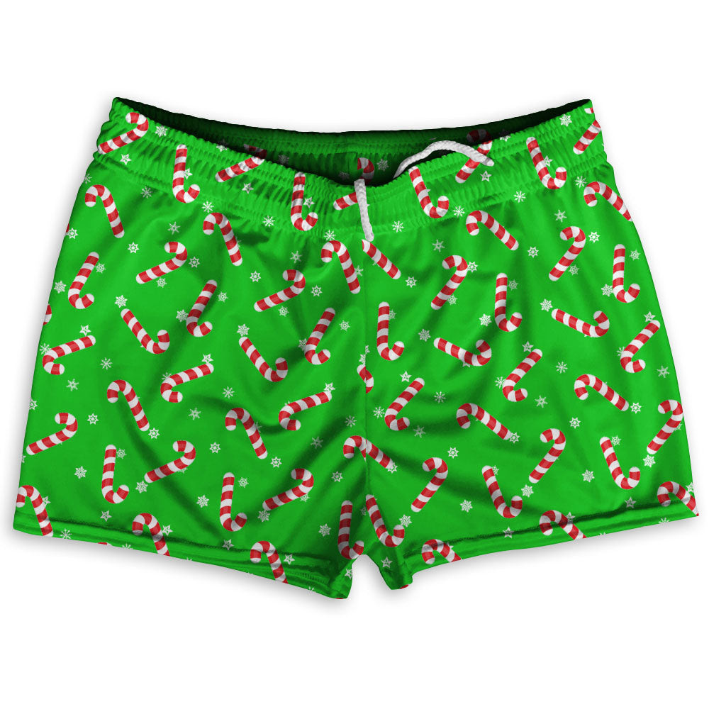 Candy Canes Shorty Short Gym Shorts 2 5 Inseam Made In Usa Green