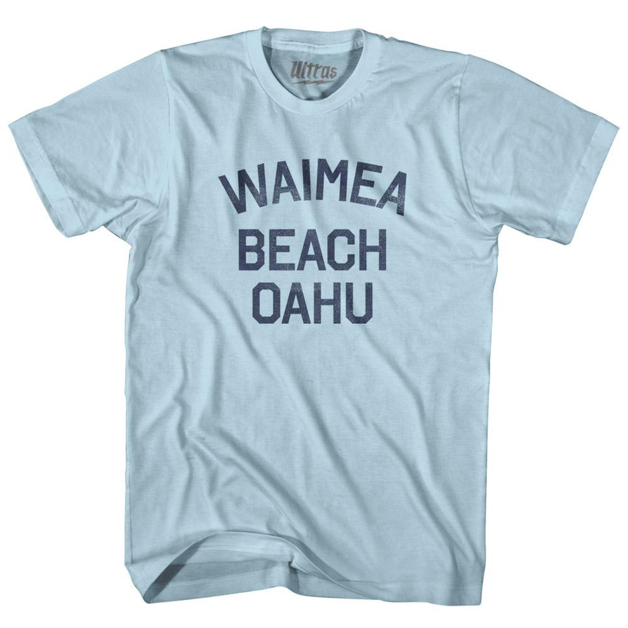 Hawaii Waimea Beach Oahu Adult Cotton Vintage T-shirt-Light Blue