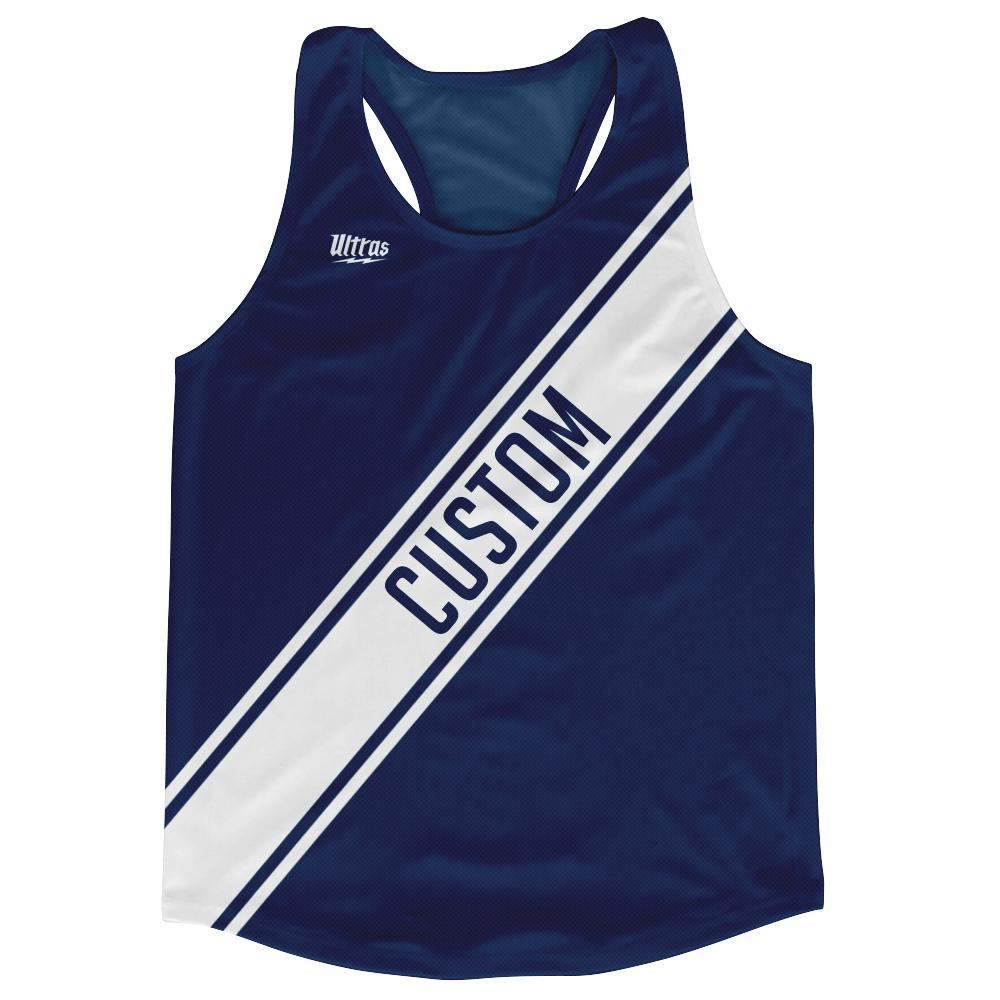 Navy Blue White Custom Sash Running Tank Top Racerback Track