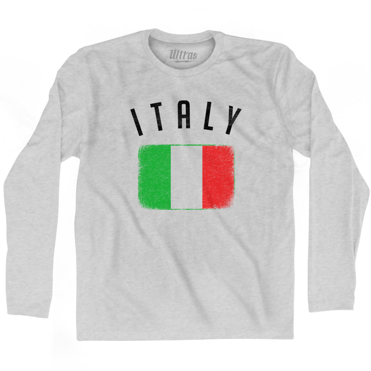Grey Adult - Long Heritage Cotton Country Italy T-shirt Heather Flag Sleeve