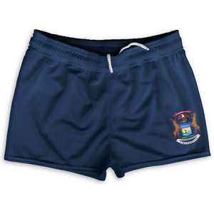 Michigan US State Flag Shorty Short Gym Shorts 2.5" Inseam Made In USA by Shorty Shorts Michigan US State Flag Shorty Short Gym Shorts 2.5" Inseam Made In USA by Shorty Shorts