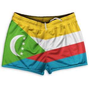 Comoros County Flag Shorty Short Gym Shorts 2.5" Inseam Made In USA by Shorty Shorts Comoros County Flag Shorty Short Gym Shorts 2.5" Inseam Made In USA by Shorty Shorts