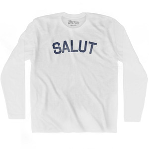 Salut - Hello In French Adult Cotton Long Sleeve T-shirt - White