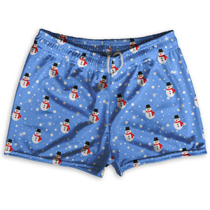 Snowman Christmas Shorty Short Gym Shorts 2.5" Inseam Made In USA - Blue Snowman Christmas Shorty Short Gym Shorts 2.5" Inseam Made In USA - Blue