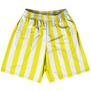 Canary Yellow & White Vertical Stripe Basketball Practice Shorts Made In USA by Ultras Basketball Canary Yellow & White Vertical Stripe Basketball Practice Shorts Made In USA by Ultras Basketball