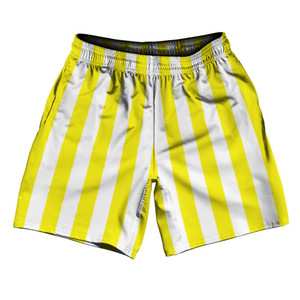 Canary Yellow & White Vertical Stripe Athletic Running Fitness Exercise Shorts 7" Inseam Shorts Made In USA by Ultras Canary Yellow & White Vertical Stripe Athletic Running Fitness Exercise Shorts 7" Inseam Shorts Made In USA by Ultras
