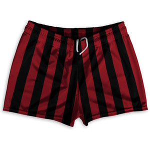 Cardinal Red & Black Vertical Stripe Shorty Short Gym Shorts 2.5" Inseam Made In USA by Ultras Cardinal Red & Black Vertical Stripe Shorty Short Gym Shorts 2.5" Inseam Made In USA by Ultras