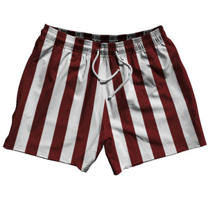 Maroon Red & White Vertical Stripe 5" Swim Shorts Made in USA by Ultras Maroon Red & White Vertical Stripe 5" Swim Shorts Made in USA by Ultras