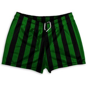 Kelly Green & Black Vertical Stripe Shorty Short Gym Shorts 2.5" Inseam Made In USA by Ultras