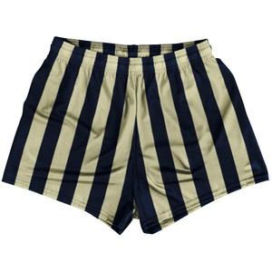 Navy Blue & Vegas Gold Vertical Stripe Womens & Girls Sport Shorts End Made In USA by Ultras