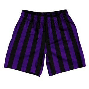 Purple Violet Laker & Black Vertical Stripe Athletic Running Fitness Exercise Shorts 7" Inseam Shorts Made In USA by Ultras Purple Violet Laker & Black Vertical Stripe Athletic Running Fitness Exercise Shorts 7" Inseam Shorts Made In USA by Ultras