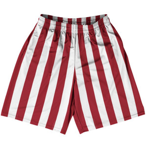 Cardinal Red & White Vertical Stripe Basketball Practice Shorts Made In USA by Ultras Basketball Cardinal Red & White Vertical Stripe Basketball Practice Shorts Made In USA by Ultras Basketball
