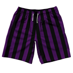 Medium Purple & Black Vertical Stripe 10" Swim Shorts Made in USA by Ultras Medium Purple & Black Vertical Stripe 10" Swim Shorts Made in USA by Ultras